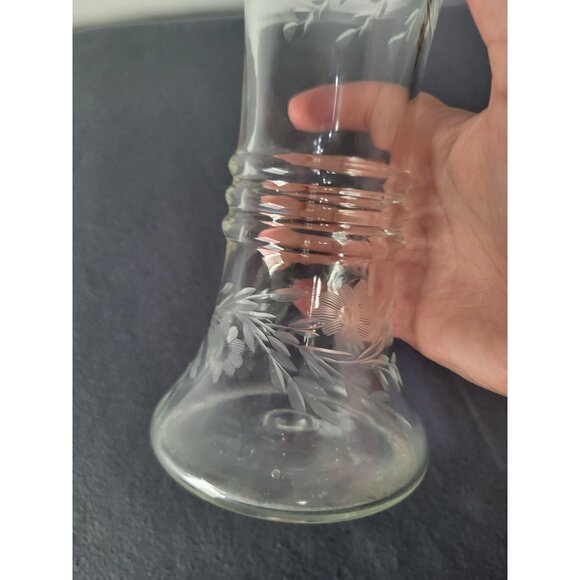 Clear Etched Glass Vase Floral Etched Art Deco Flare Vintage Flare Funnel - Picture 6 of 10